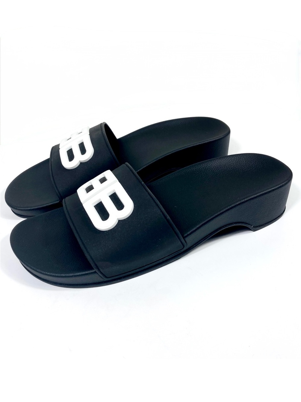 Balenciaga Pool BB Wedge Slide Slides Black White 40 EU NEW 10 US Summer Logo